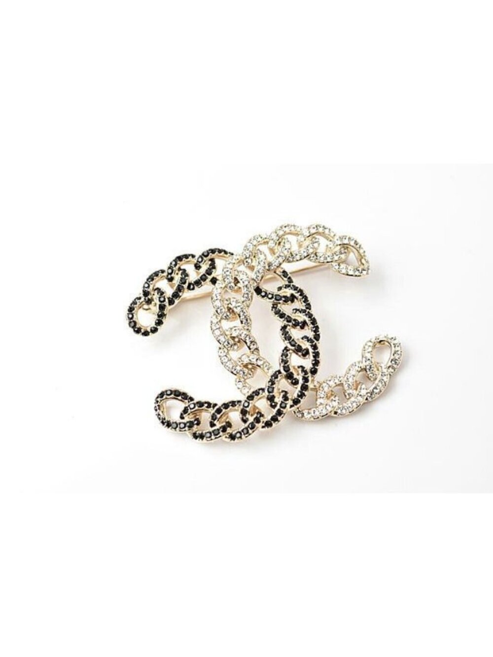Chanel Brooch Pin Rhinestone Gold Black - Picture 2 of 6
